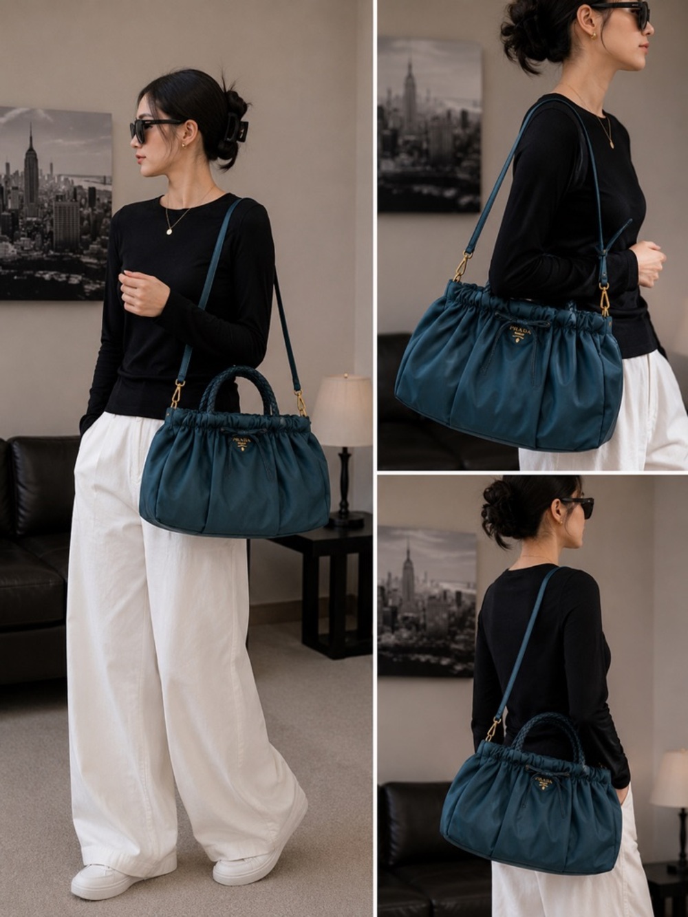 Prada Dark ocean 2 way Nylon Convertible Tote Sophisticated Matte Finish green